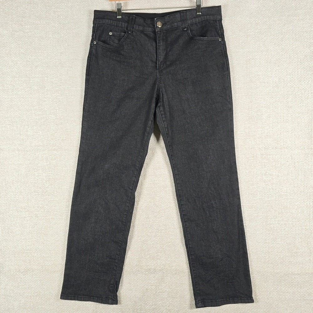 Ruby Rd Womens Straight Leg Jeans‎ Black Dark Wash Stretch Denim Size 14